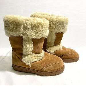 Style & Co Genuine Suede Leather Tan Cream Faux Fur Boots Women’s Size 7 Booties